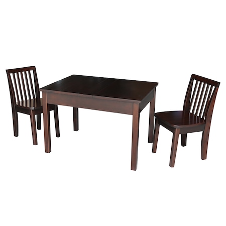 International Concepts Rectangle Table with 2 Mission Juvenile Chairs, 24 in W, 33.1 in L, 22.2 in H, Wood, Rich Mocha K15-JT2532L-263-2